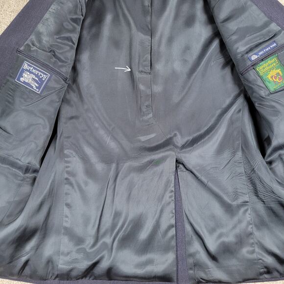 Vintage Burberrys Tuxedo Mens Blue Micro Herringbone Wool 3 Button Formal Suit - Picture 12 of 16